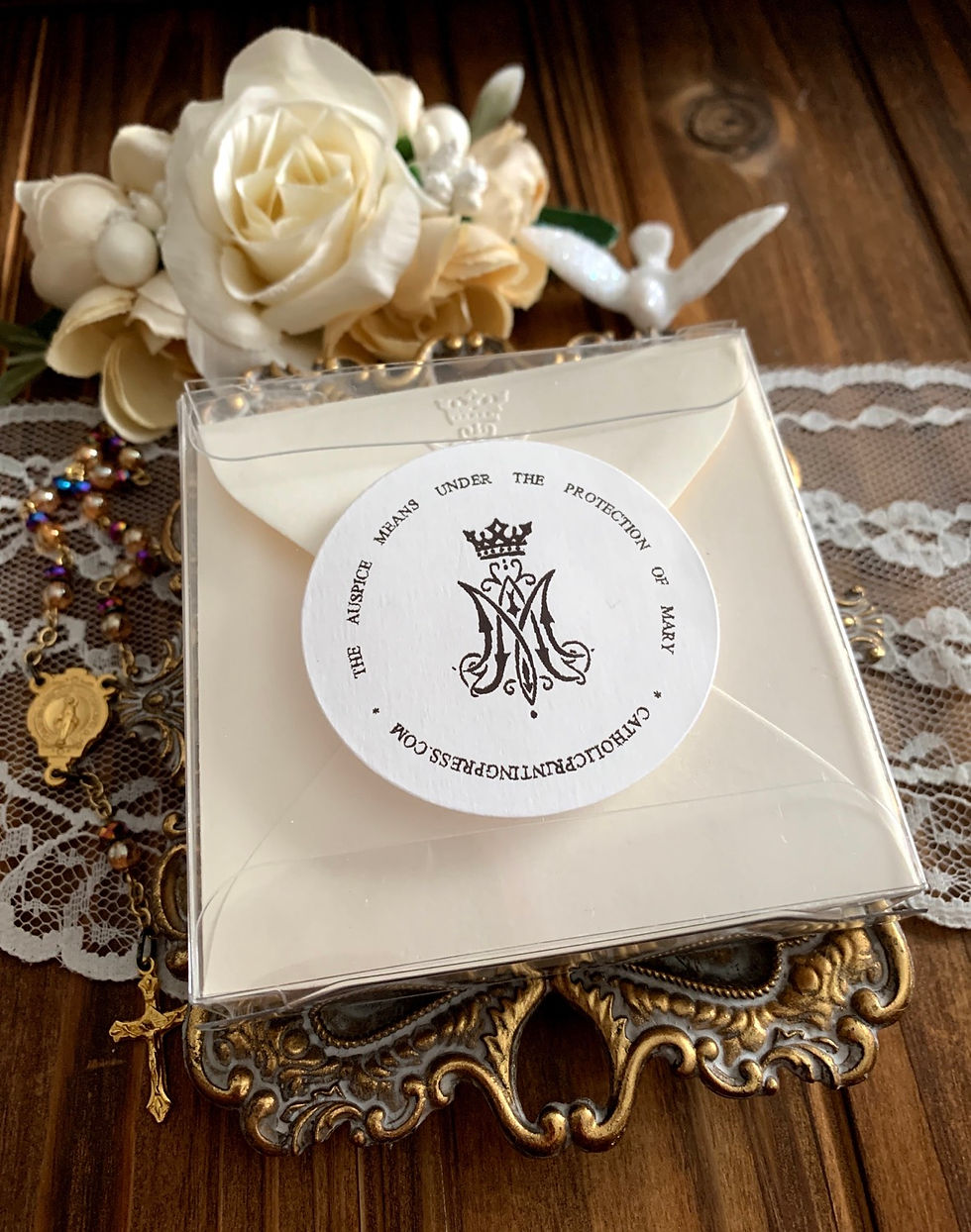 Thumbnail: 3x3 mini Marian Auspice letterpress embossed cards 5 pack box set