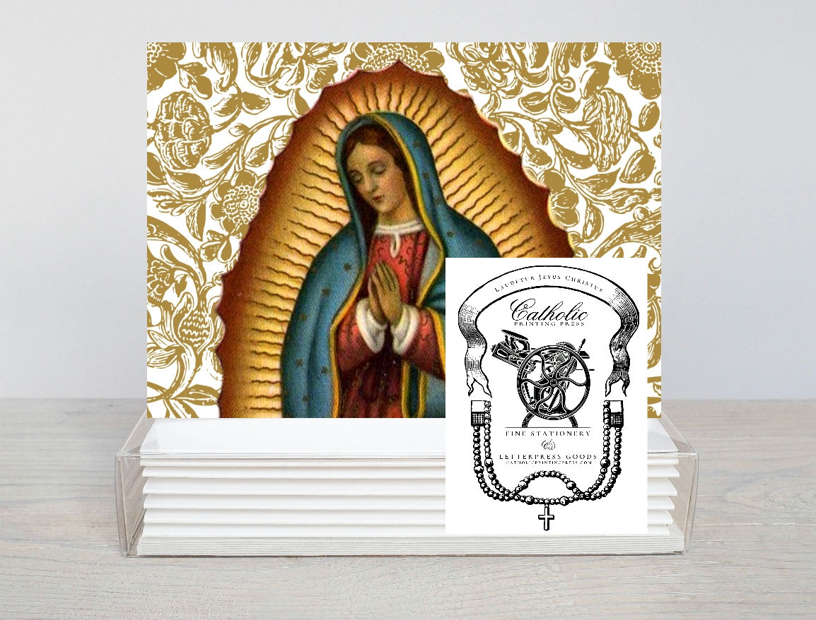 Our Lady of Guadalupe Gold Floral Catholic Greeting Card Box