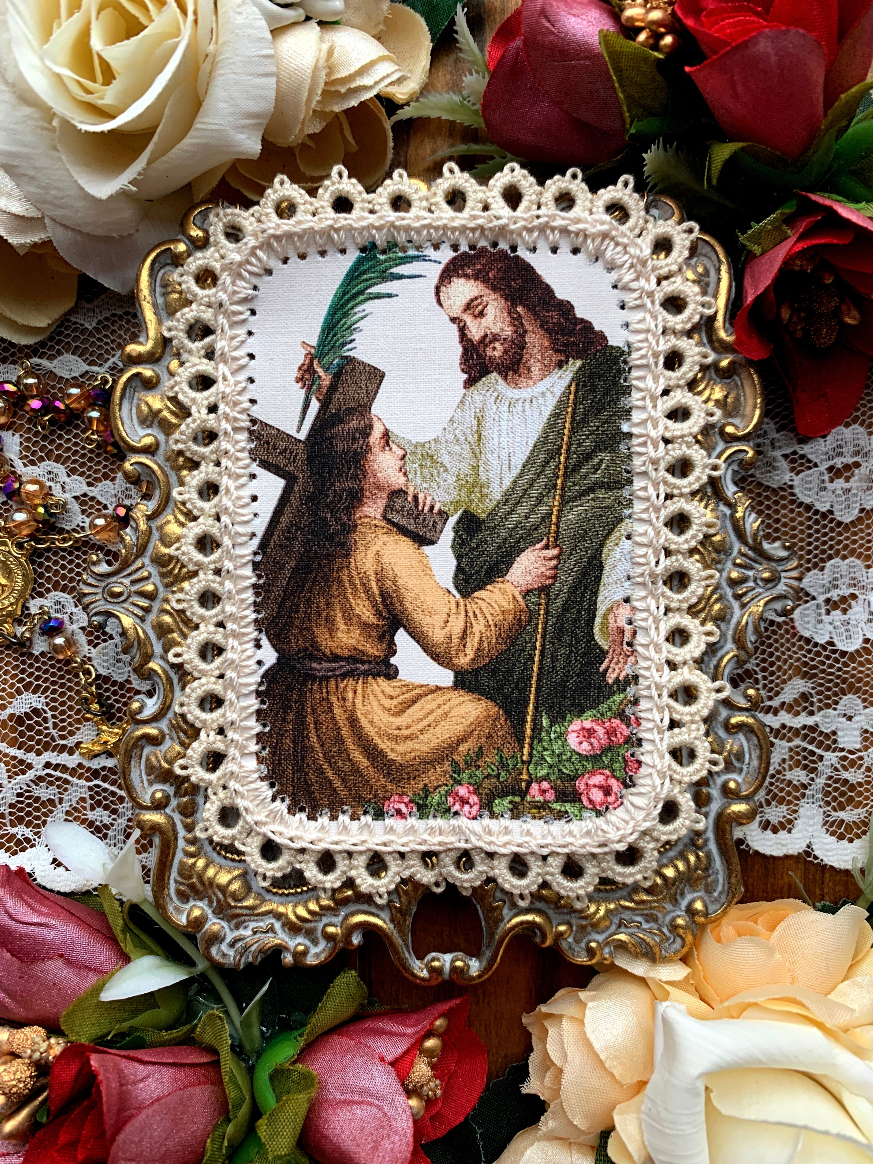 The Cross of Hard Work fabric lace holy card detente