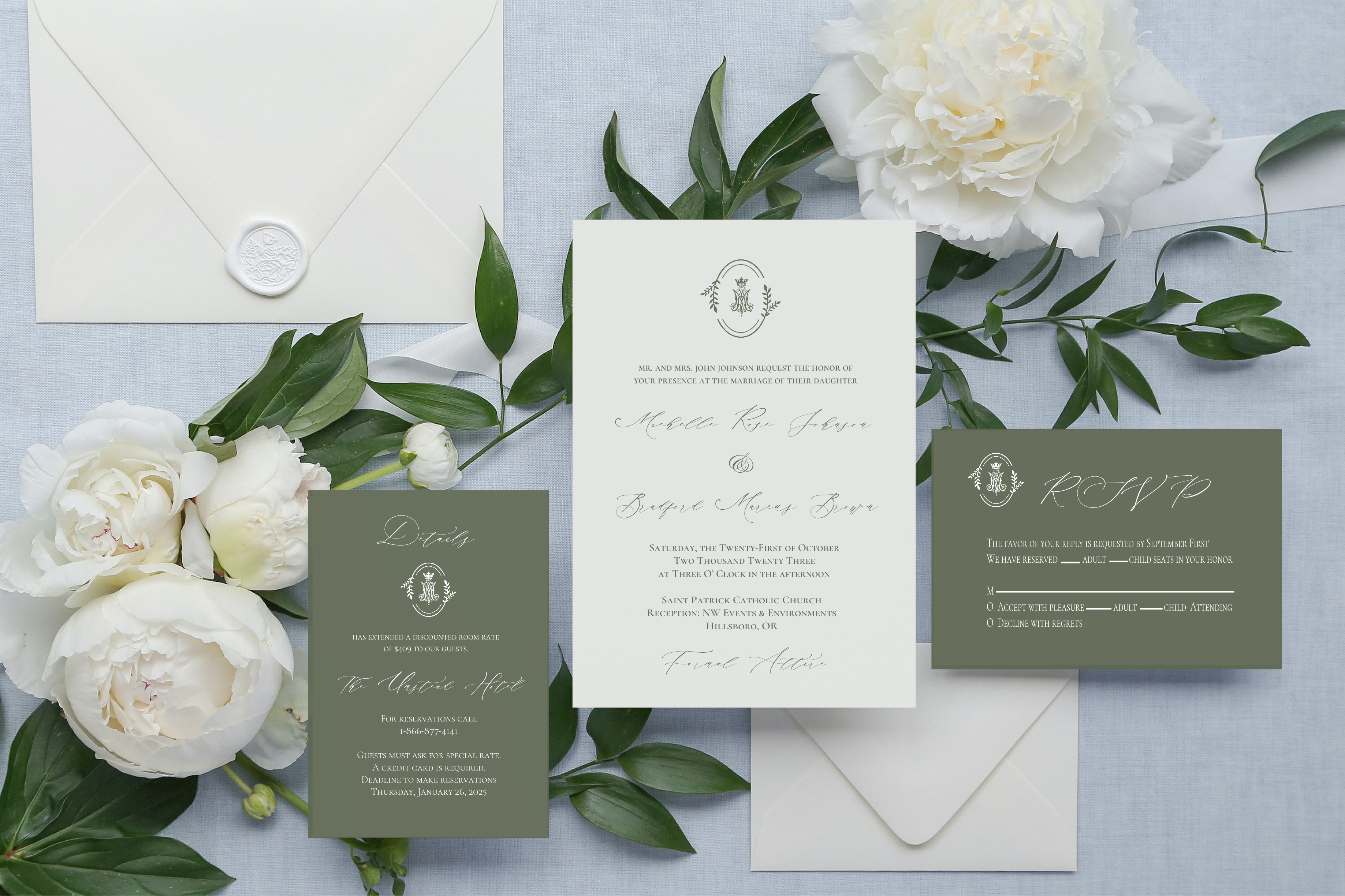 Auspice Laurel Catholic Wedding Invitations