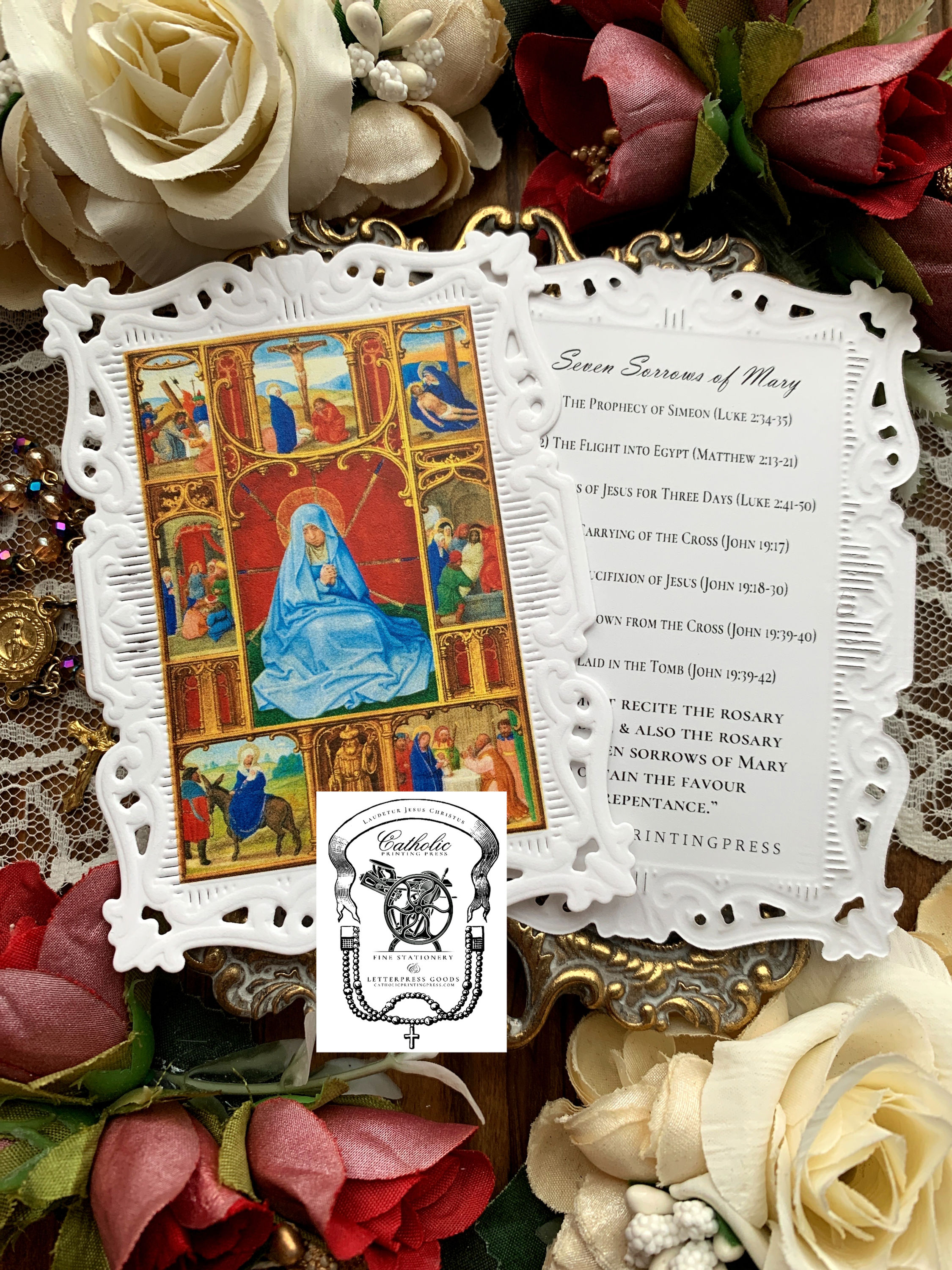 Seven Sorrows Medieval paper lace holy card