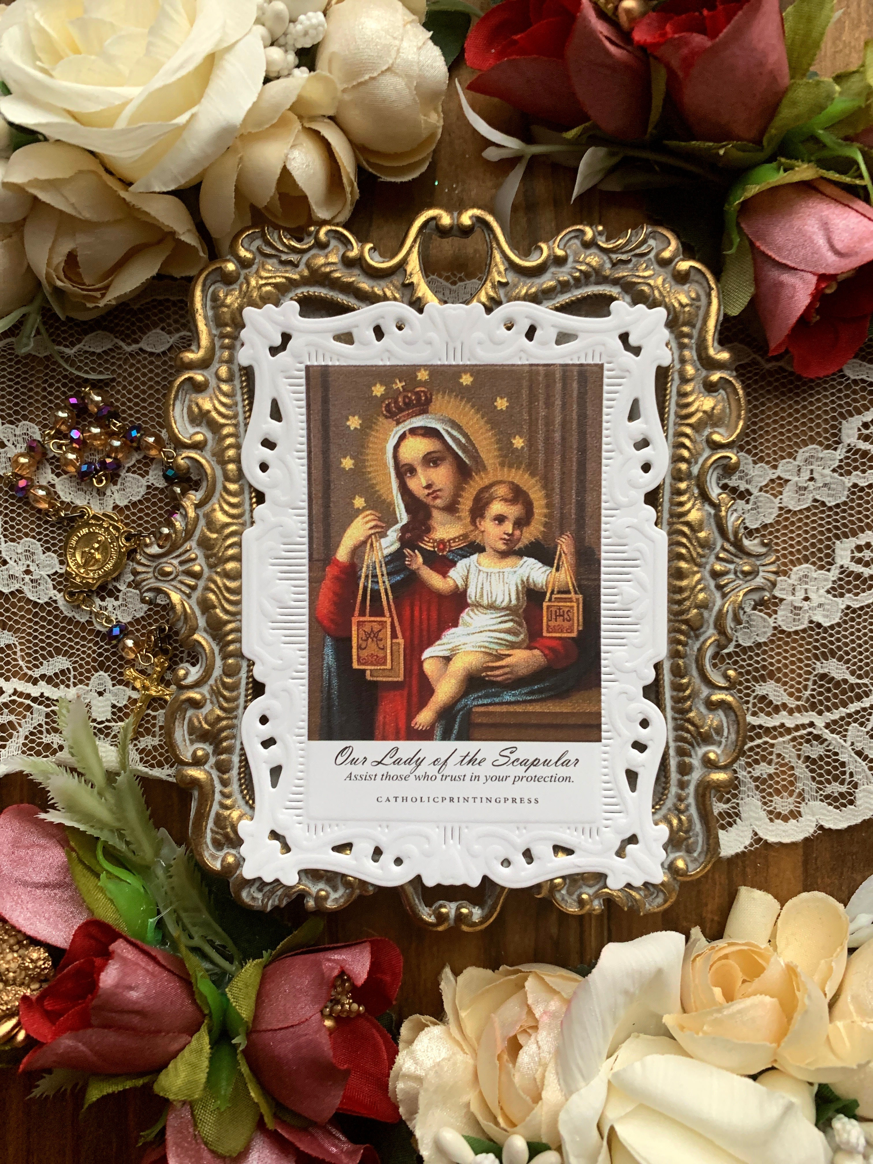Our Lady of The Scapular Boroque paper lace holy card