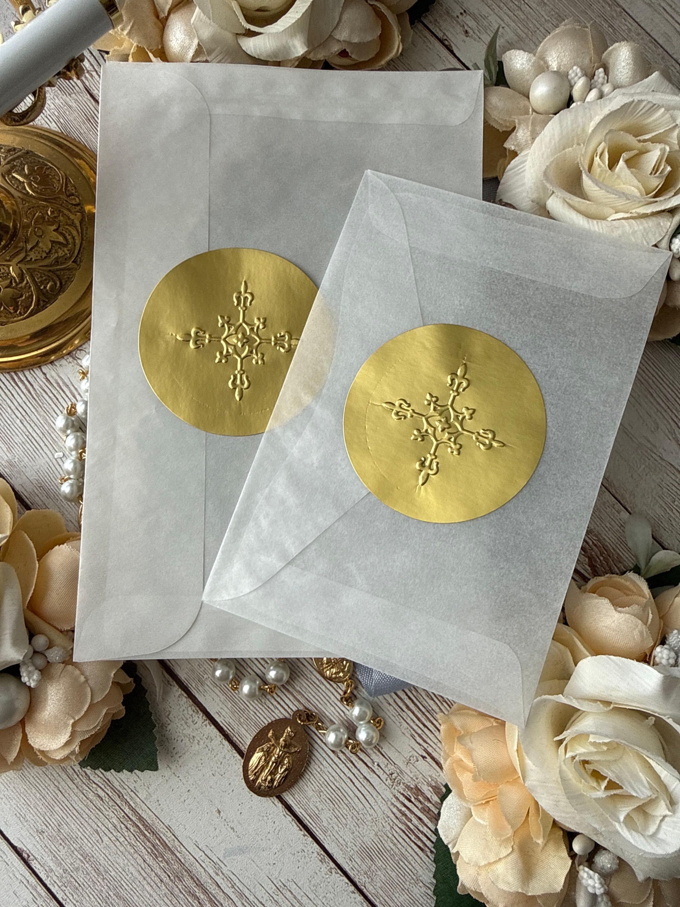 Filigree Cross Medium Glassine Holy Card Envelopes