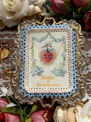Mother of Perseverance forget me not arbor fabric lace holy card ...