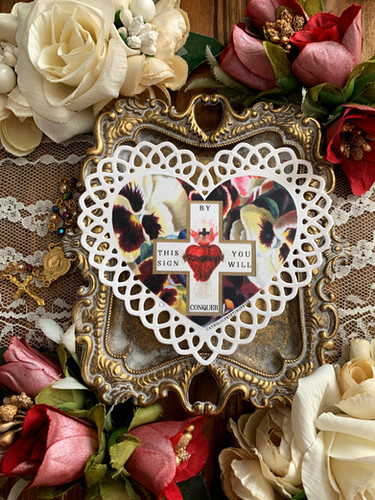 Sacred Heart will Conquer Valentine ruffle heart paper lace holy card ...