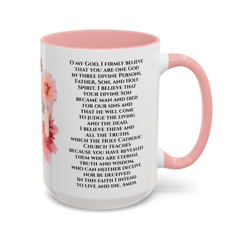 Thumbnail: Act of Faith Floral Catholic Mug (pink handle)
