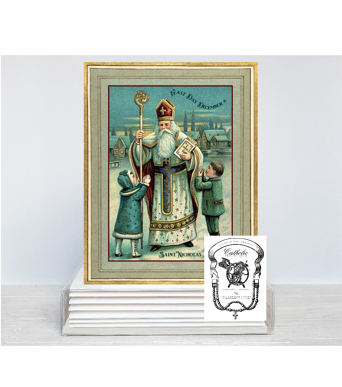 Saint Nicholas Day (snowy village) Catholic Greeting Card Box Set