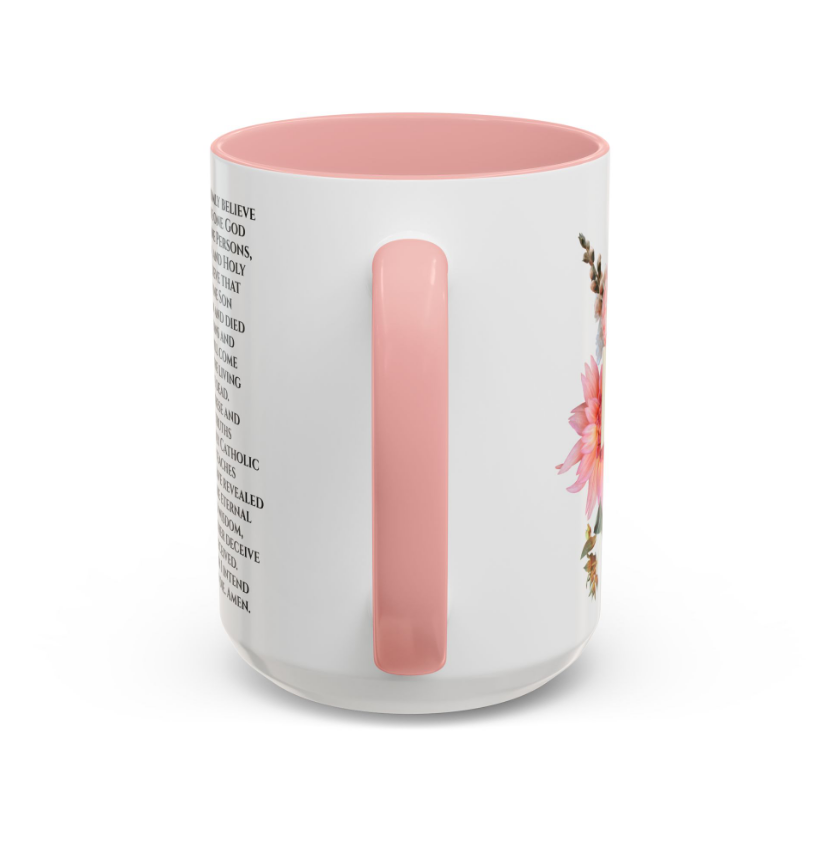Thumbnail: Act of Faith Floral Catholic Mug (pink handle)