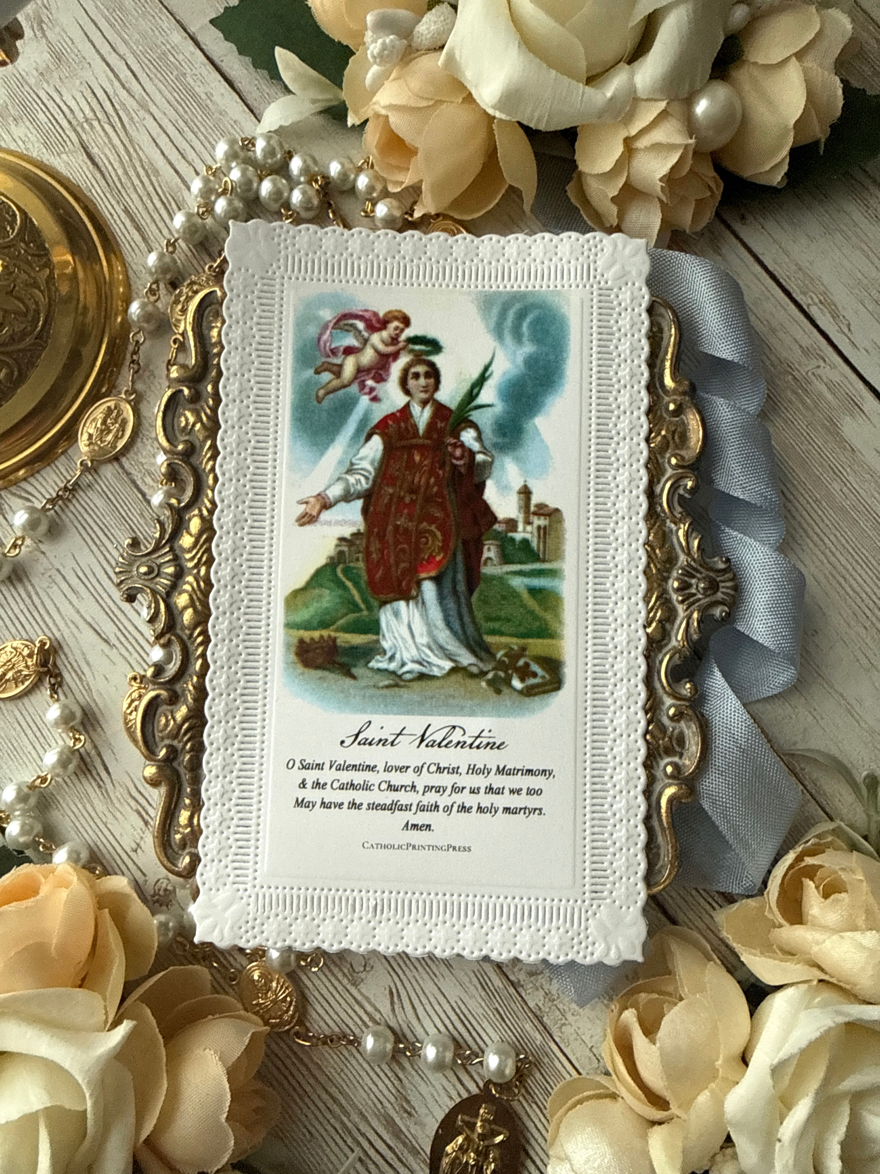 Saint Valentine paper lace holy card