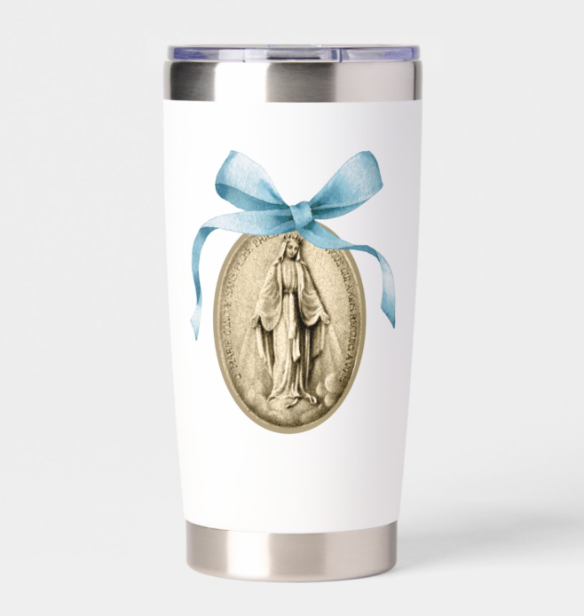 Miraculous Medal Blue Ribbon Catholic Travel Mug