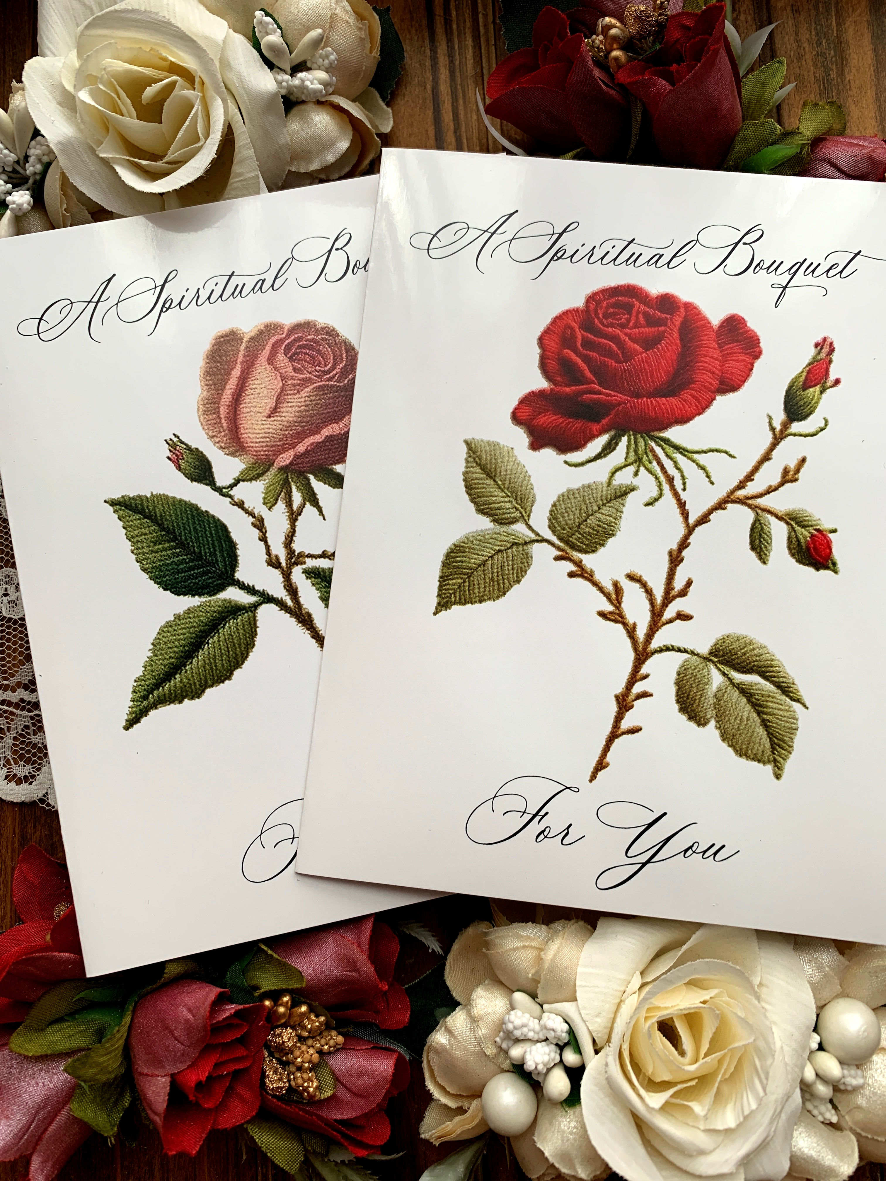 2 Pack Embroidered look Spiritual Bouquet Catholic Cards