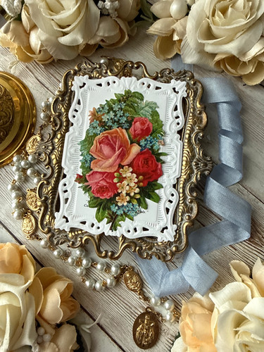 Saint Rose of Lima behind the veil paper lace holy card ...