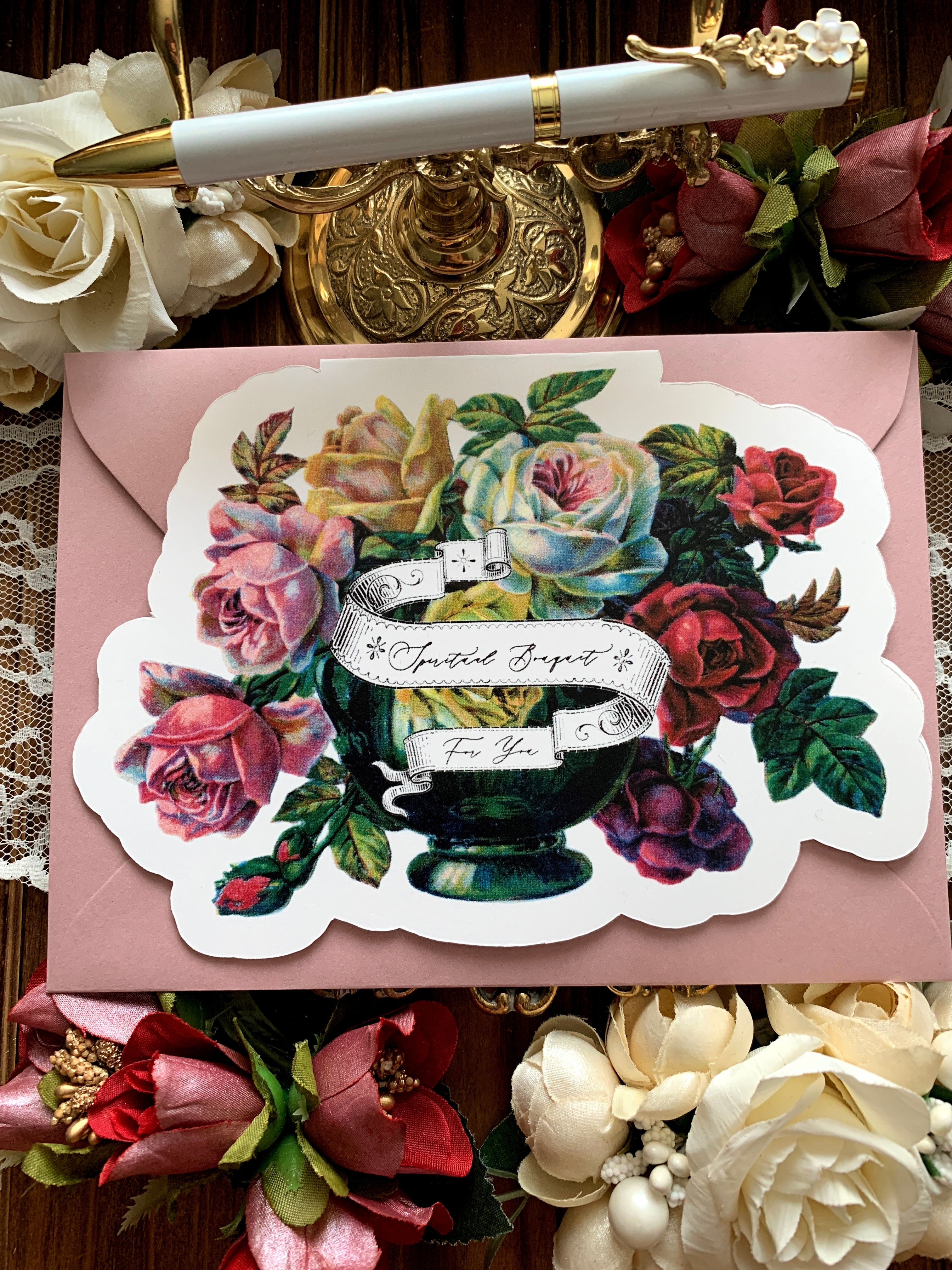 A6 Spiritual Bouquet folding Roses Vase Catholic Card
