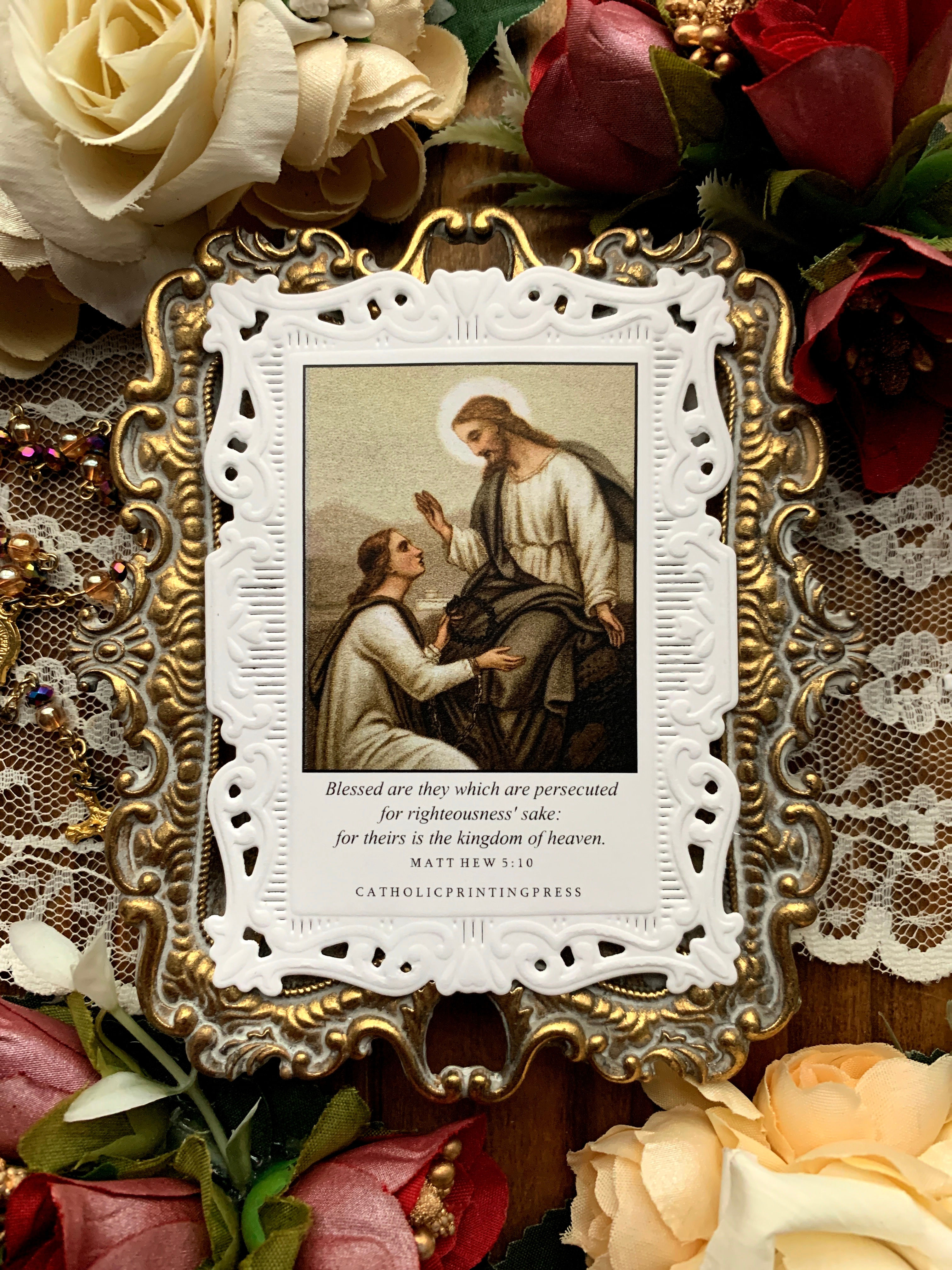 Blessed are the persecuted (Mt 5:10) baroque paper lace holy card