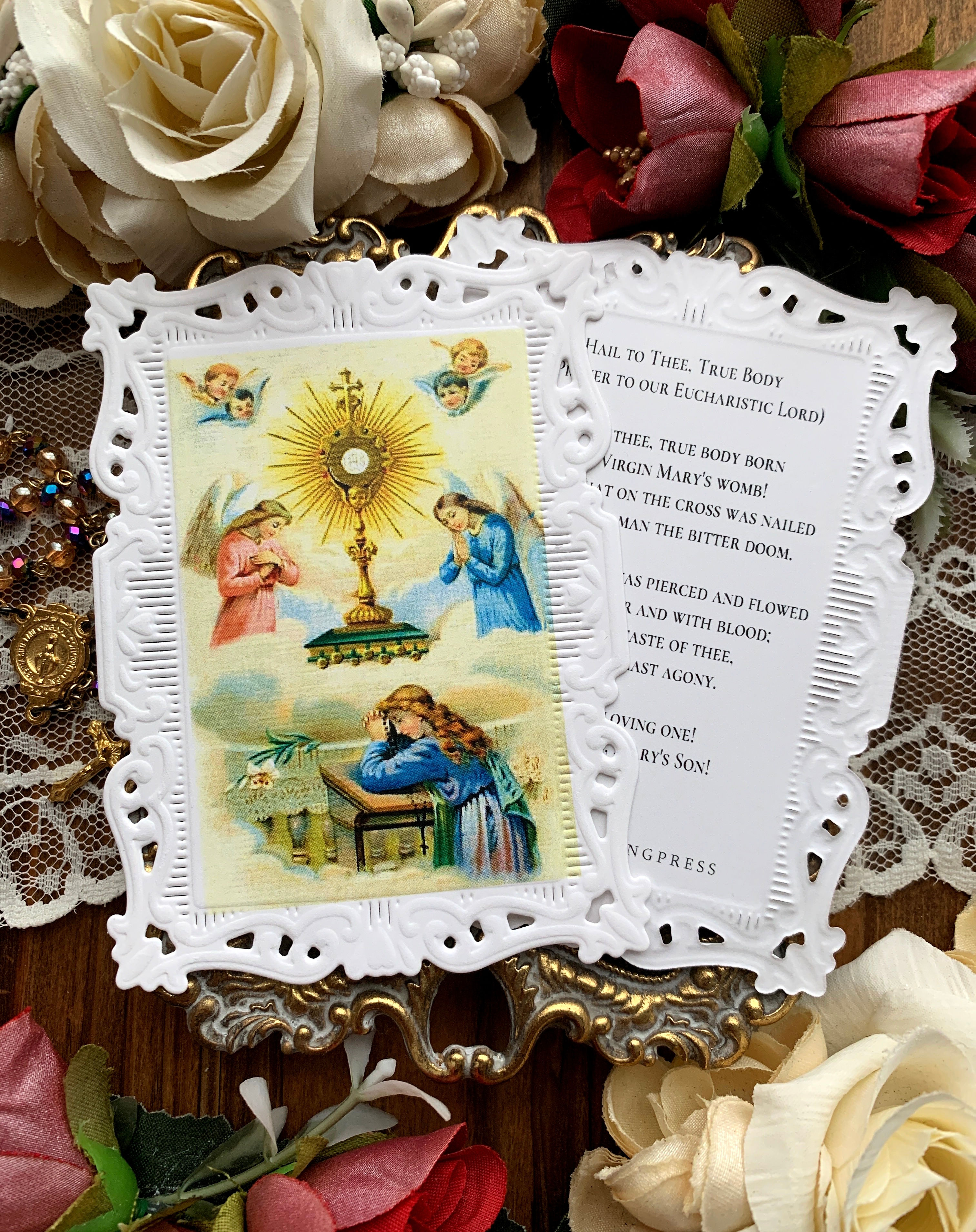 Hail to Thee True Body paper lace holy card