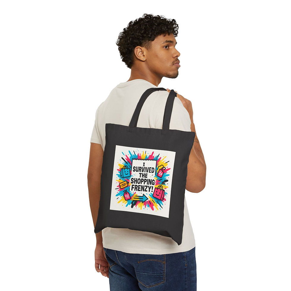 Thumbnail: Tote Bag — "I Survived the Shopping Frenzy" Colorful Canvas Tote
