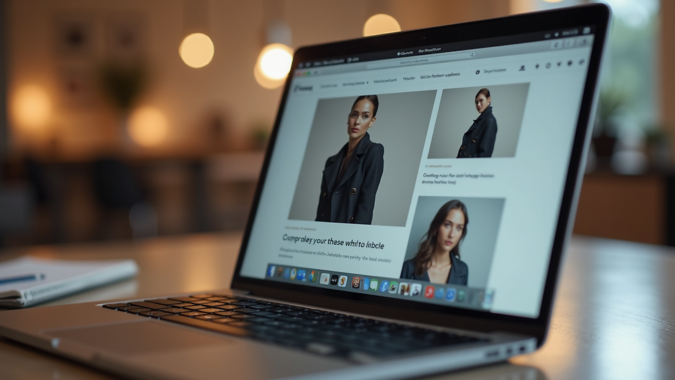 Close-up view of a laptop screen showing a fashion blog with trend updates