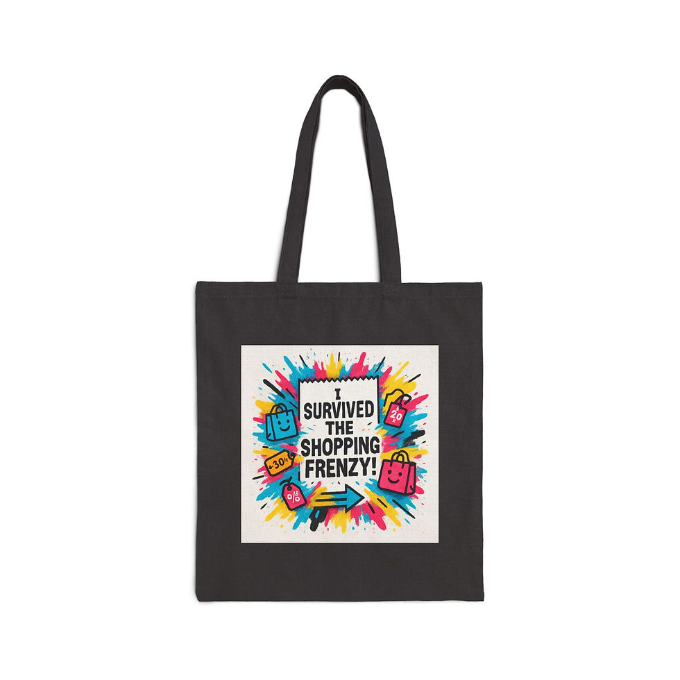 Thumbnail: Tote Bag — "I Survived the Shopping Frenzy" Colorful Canvas Tote
