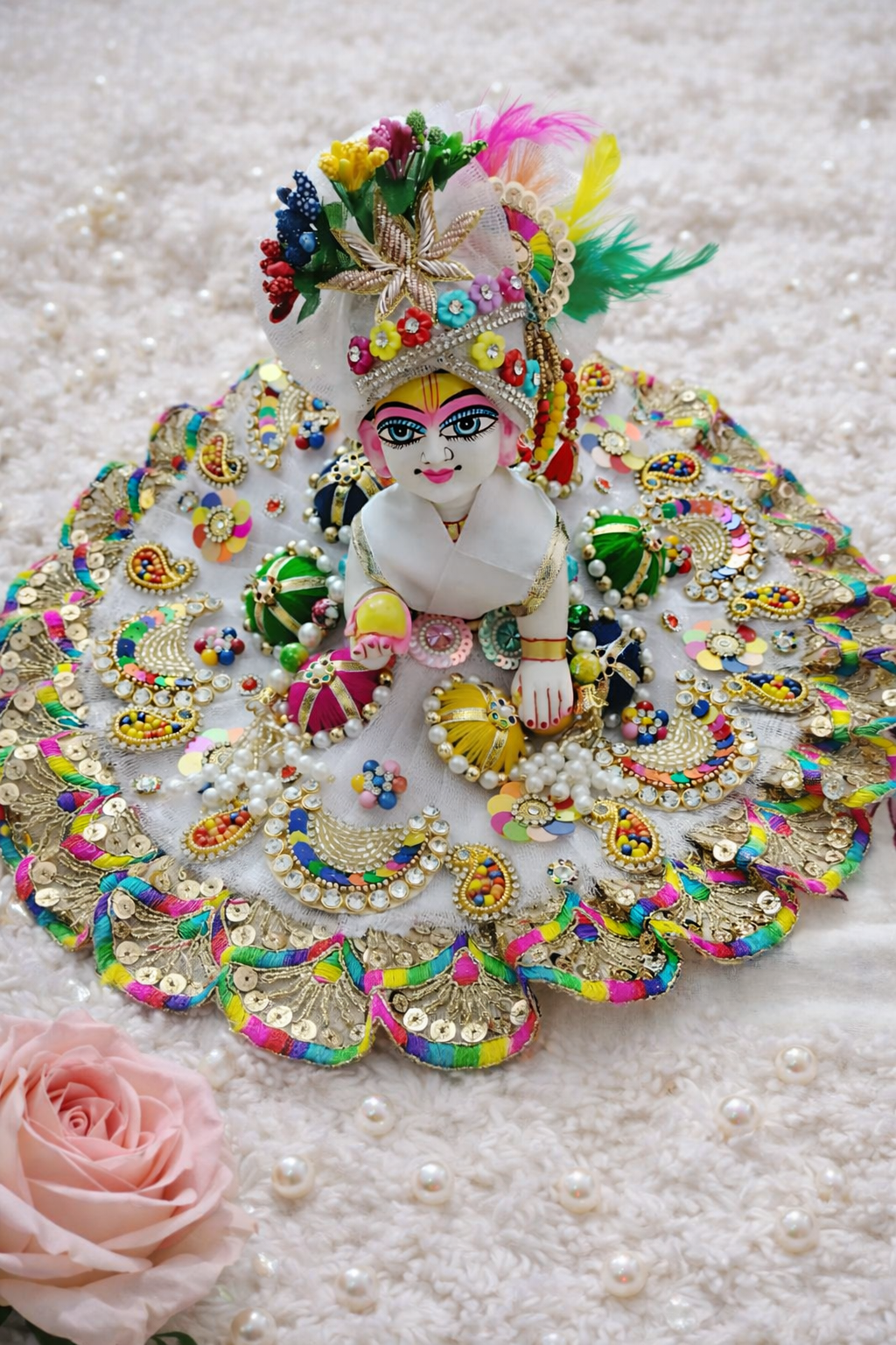 Vrindavan Rangotsav poshak for laddu gopal with Patka,Pagdi, Necklace, Pichkari