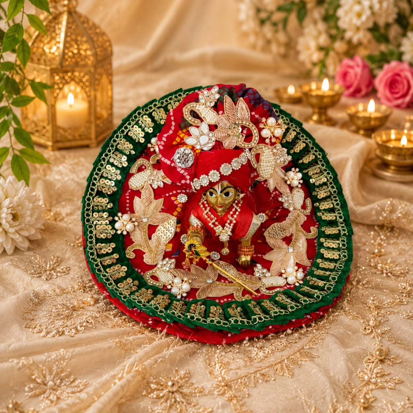 Luxe: Rajwadi Rangrez Poshak set for laddu gopal ji with choli,pagdi and patka