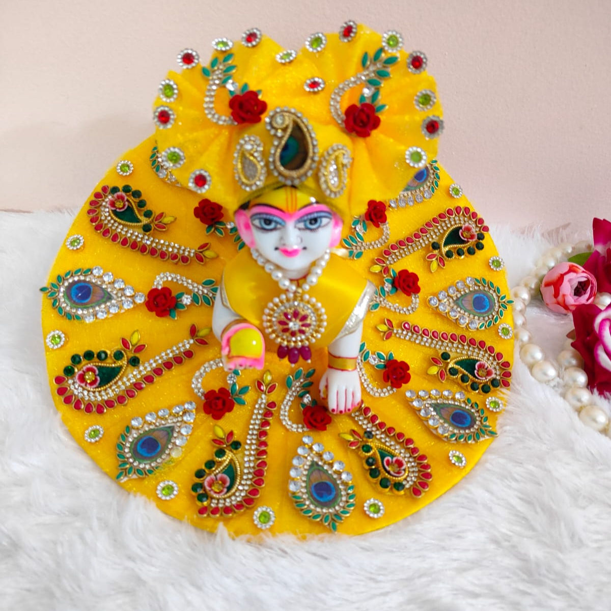 Basant Mayur Shringar Poshak for laddu gopal with Pagdi 