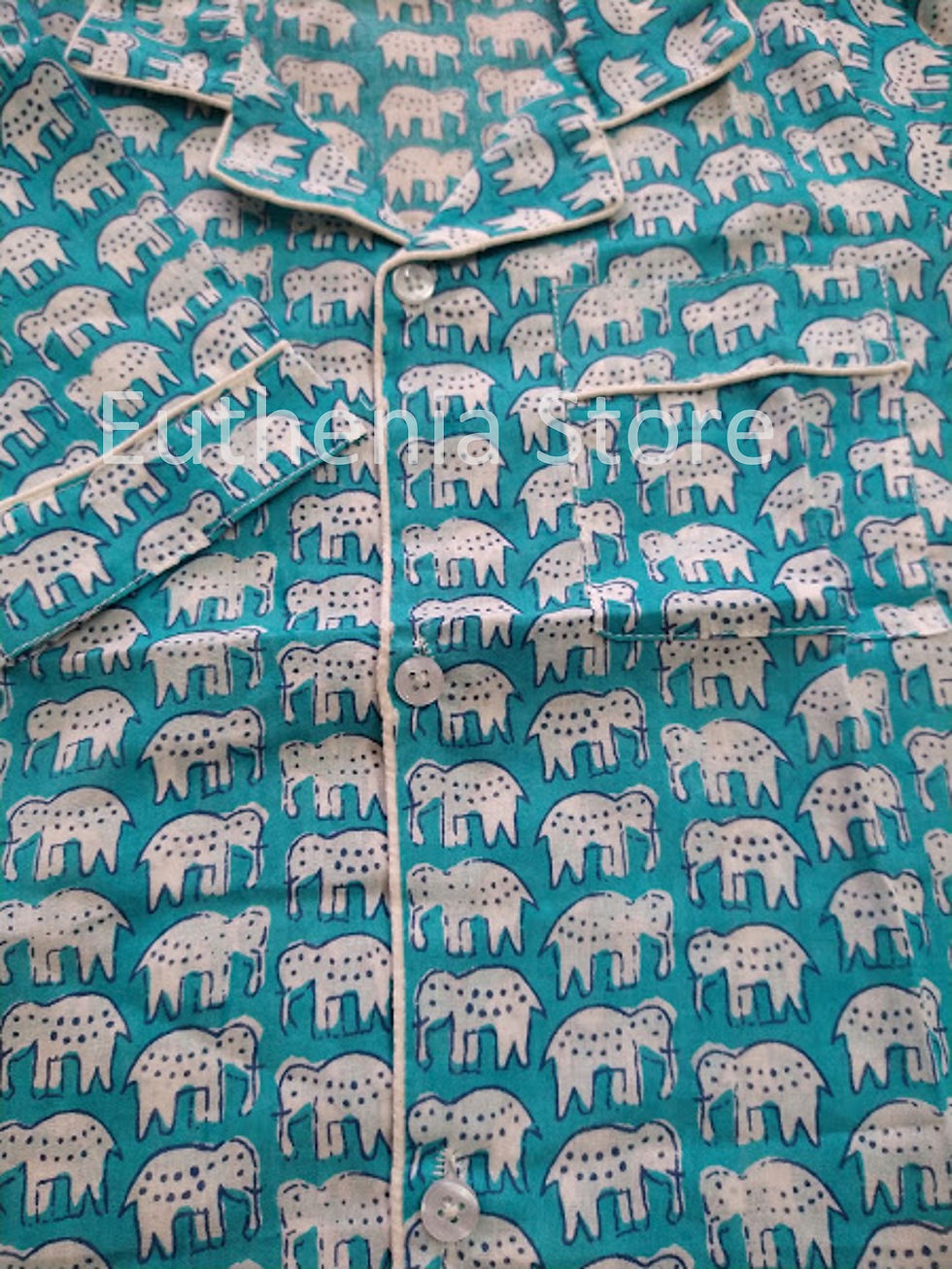 Thumbnail: Hand Block Printed Blue Kids Nightwear