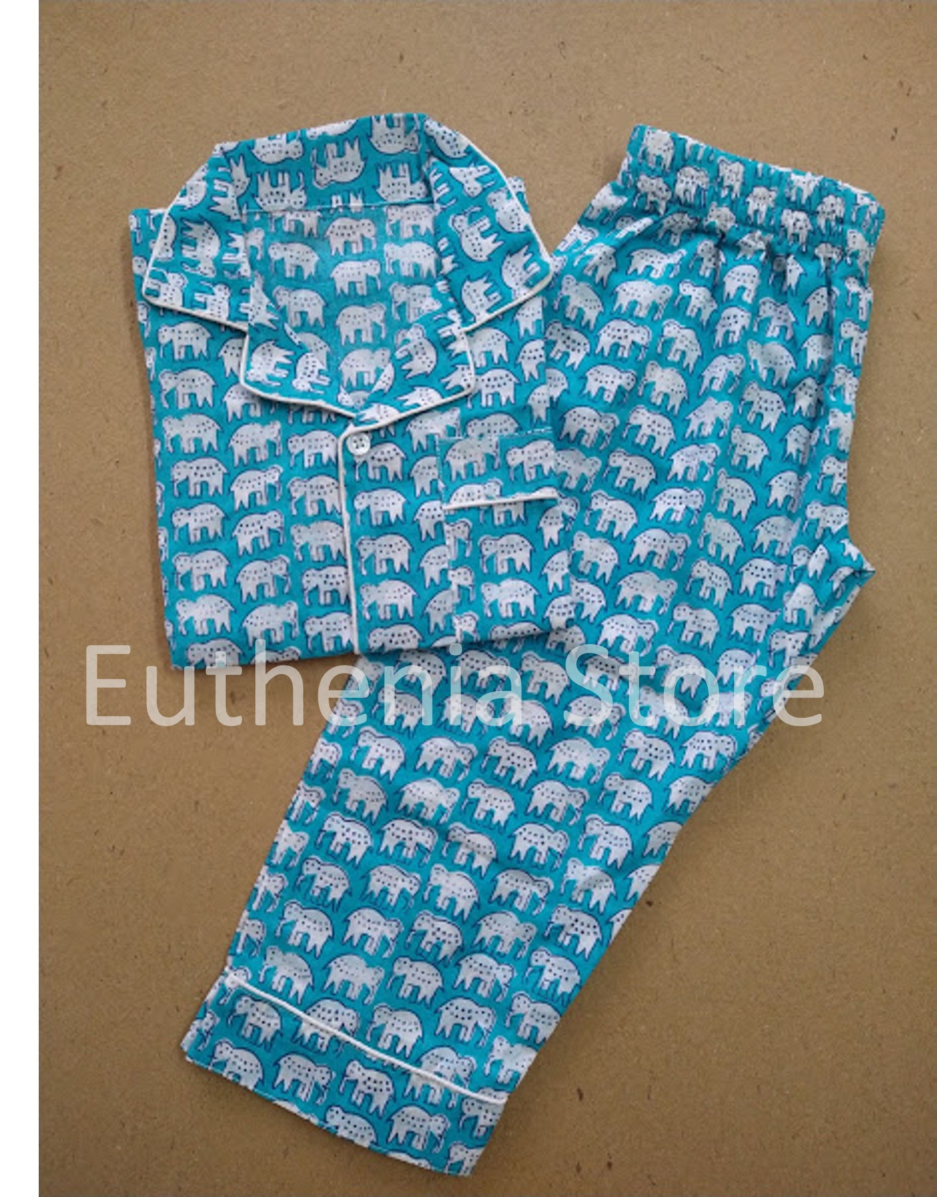Hand Block Printed Blue Kids Nightwear