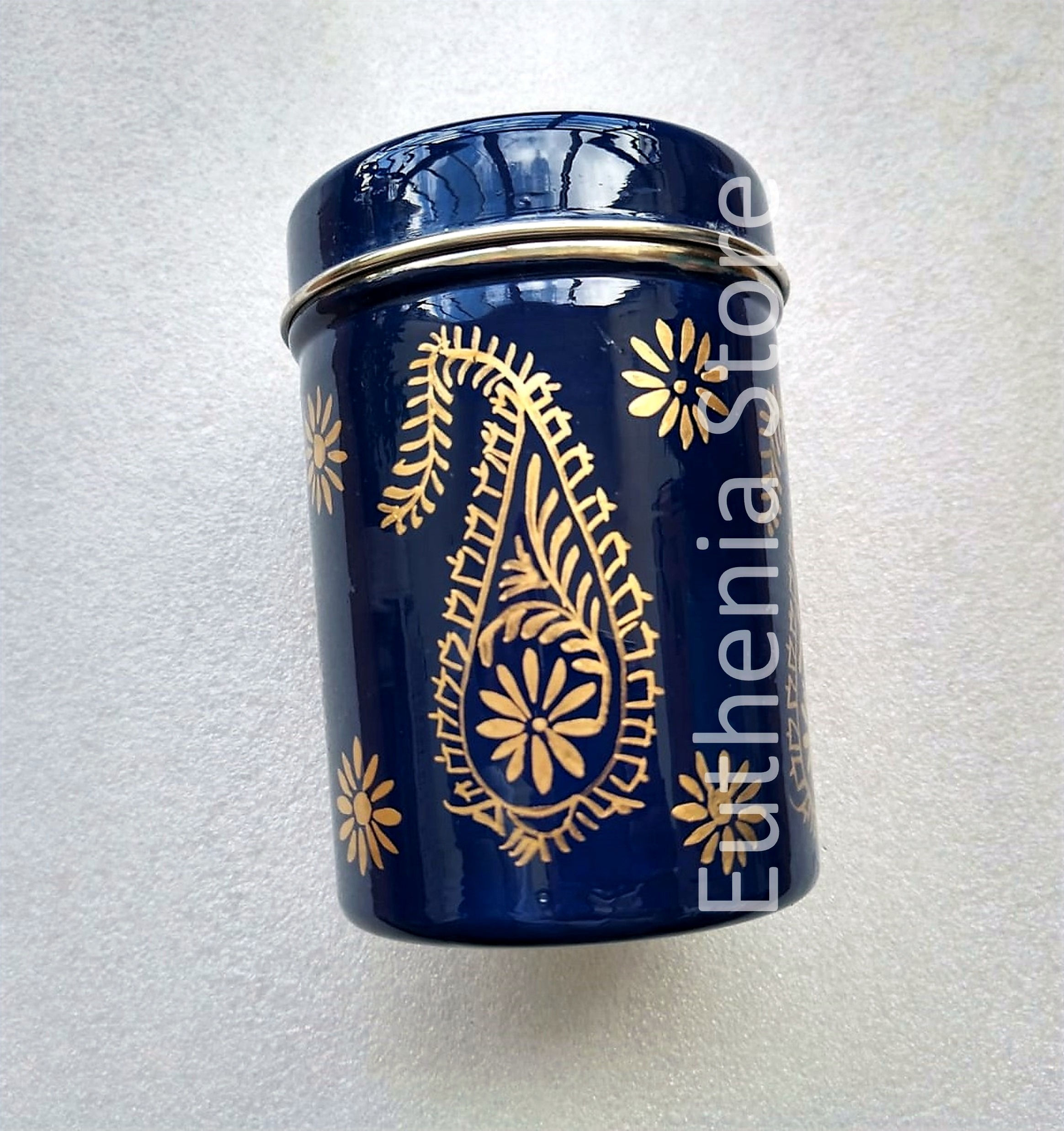 Blue Golden Hand Painted Steel Box