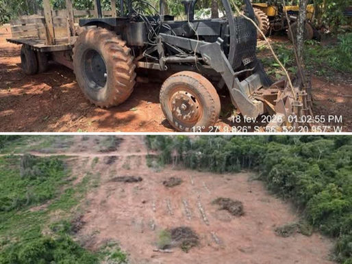 POLÍCIA AMBIENTAL APREENDE TRATORES, CAMINHONETE E MOTOSSERRAS EM ÁREA DE DESMATAMENTO