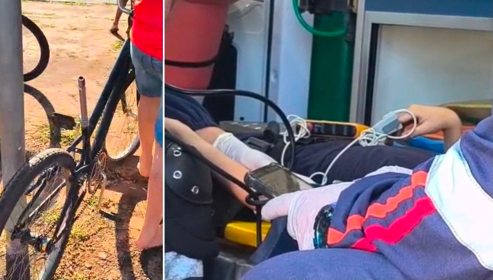 Criança de 9 anos fica ferida em acidente entre bicicleta sem freio e carro em Tangará da Serra