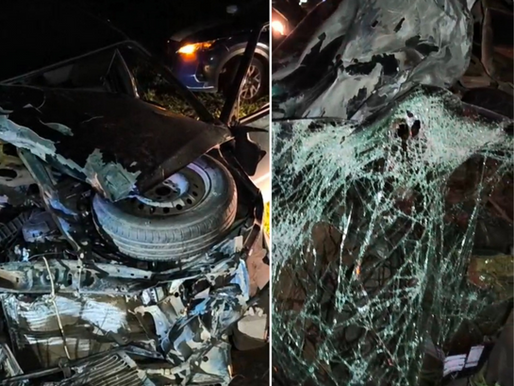 Acidente grave no Anel Viário: Uno estava na contramão e bateu de frente com caminhão