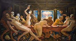Love in The Tme of Covid. Final Supper. 44" x 82" 2020