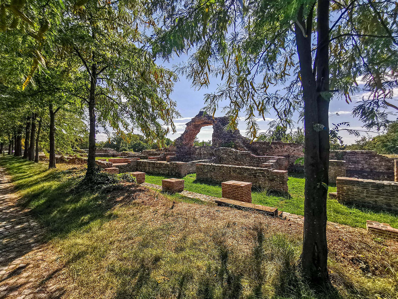The ruins of the southern fortress wall and the old barracks in the ancient Diocletianopolis in Hisarya, Bulgaria