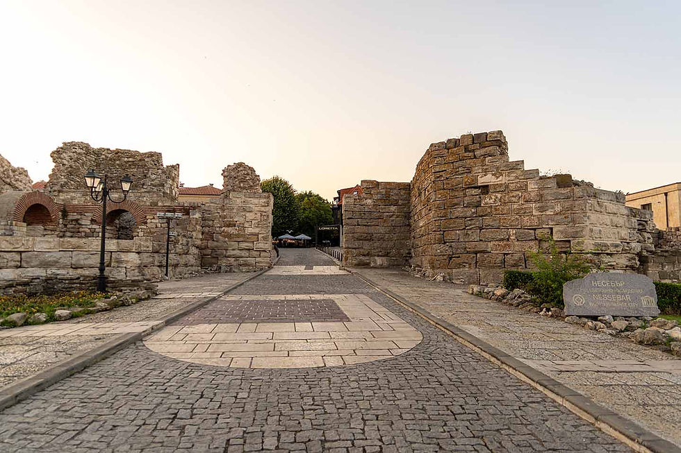 The main fortress gate of Nessebar and the UNESCO sign