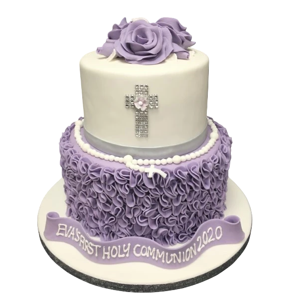 Bespoke Christening cake with white ruffles and delicate detailing, crafted in Solihull, West Midlands for celebration.