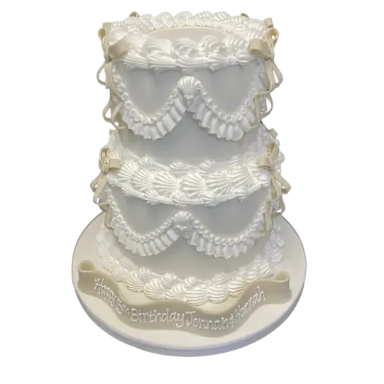 Bespoke cake with intricate royal icing piping details for celebration in Solihull, West Midlands.