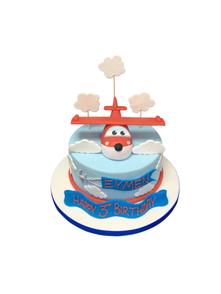 Bespoke cartoon airplane cake with vibrant colors and detailed wings, perfect for celebration in Solihull, West Midlands.
