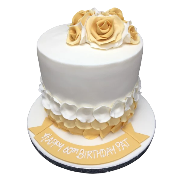 Elegant and beautiful cake decorated with delicate rose petals, perfect for special occasions and celebrations.