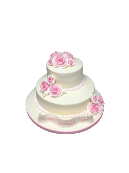 A beautiful and elegant cake with a modern design featuring a sleek and sophisticated duo of tiers perfect for a formal occasion in UK.