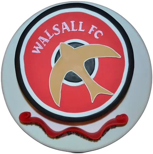 Bespoke Walsall FC celebration cake featuring the club crest in red and white, Solihull, West Midlands.
