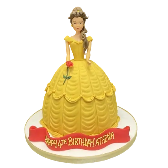 Bespoke Belle Beauty and The Beast cake with intricate rose details and character figurines in Solihull, West Midlands.