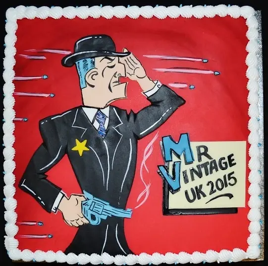 Bespoke square celebration cake with vintage-style lettering in Solihull, West Midlands.