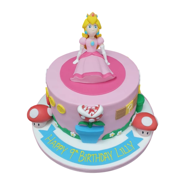 Bespoke Peach Super Mario cake with vibrant colors and detailed character design in Solihull, West Midlands.