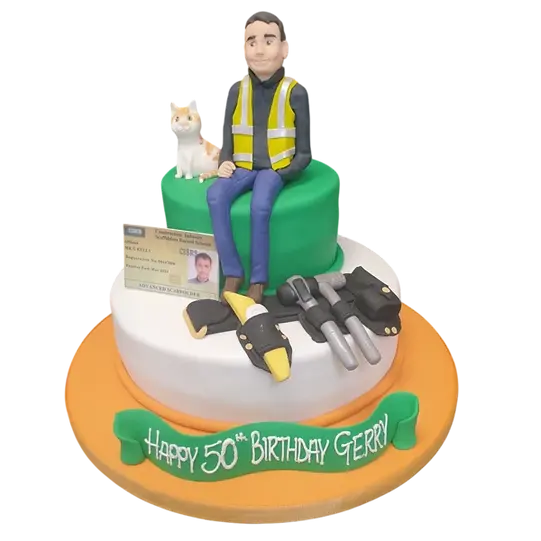 Bespoke Scaffolder DUO cake with realistic tools and helmet decorations, crafted for celebration in Solihull, West Midlands.