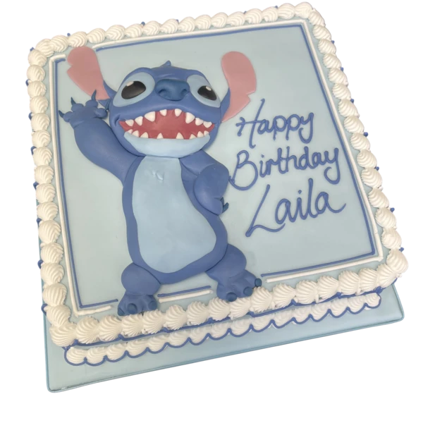 A cute and vibrant Lilo and Stitch themed cake with intricate decorations, inspired by the popular Disney movie. Perfect for fans of the beloved characters.