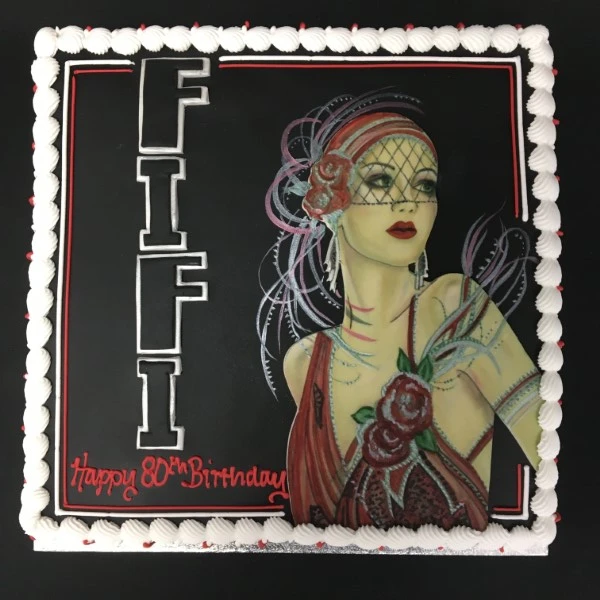 Bespoke Painted Lady Vintage cake with intricate floral designs, perfect for celebration in Solihull, West Midlands.