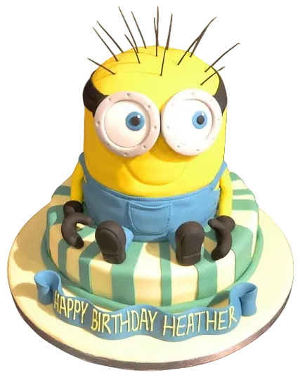 Bespoke 3D Minion cake on a round base, perfect for celebration in Solihull, West Midlands.