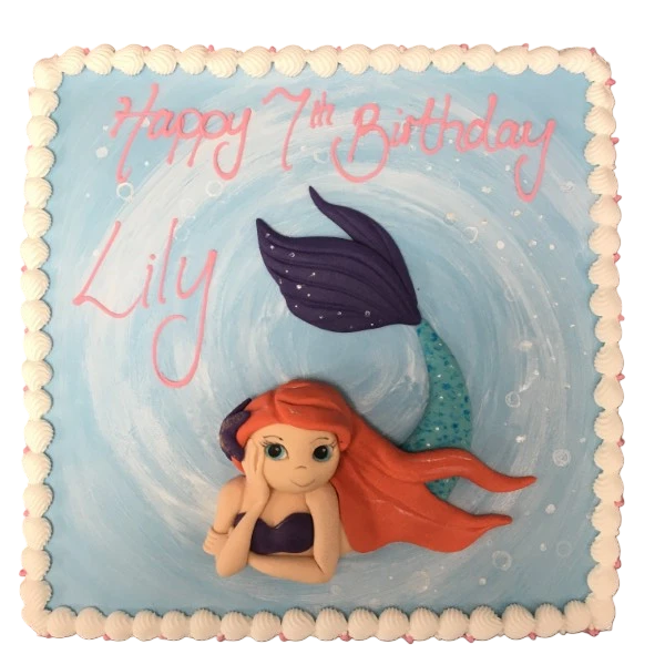 Bespoke Little Mermaid celebration cake with ocean-themed decorations in Solihull, West Midlands.