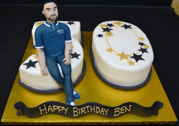 Bespoke cake featuring a figure on number 30 for celebration in Solihull, West Midlands.