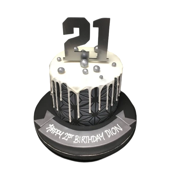 A uniquely designed cake featuring a funky geometric drip pattern. Perfect for adding a fun and modern touch to any celebration.